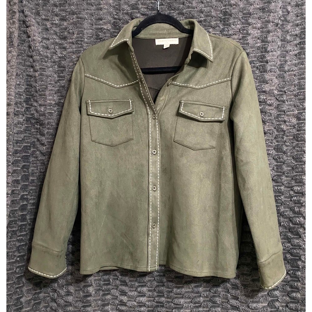 Thirty Thirty Women’s Small Olive Green Western Button Front Shirt Jacket